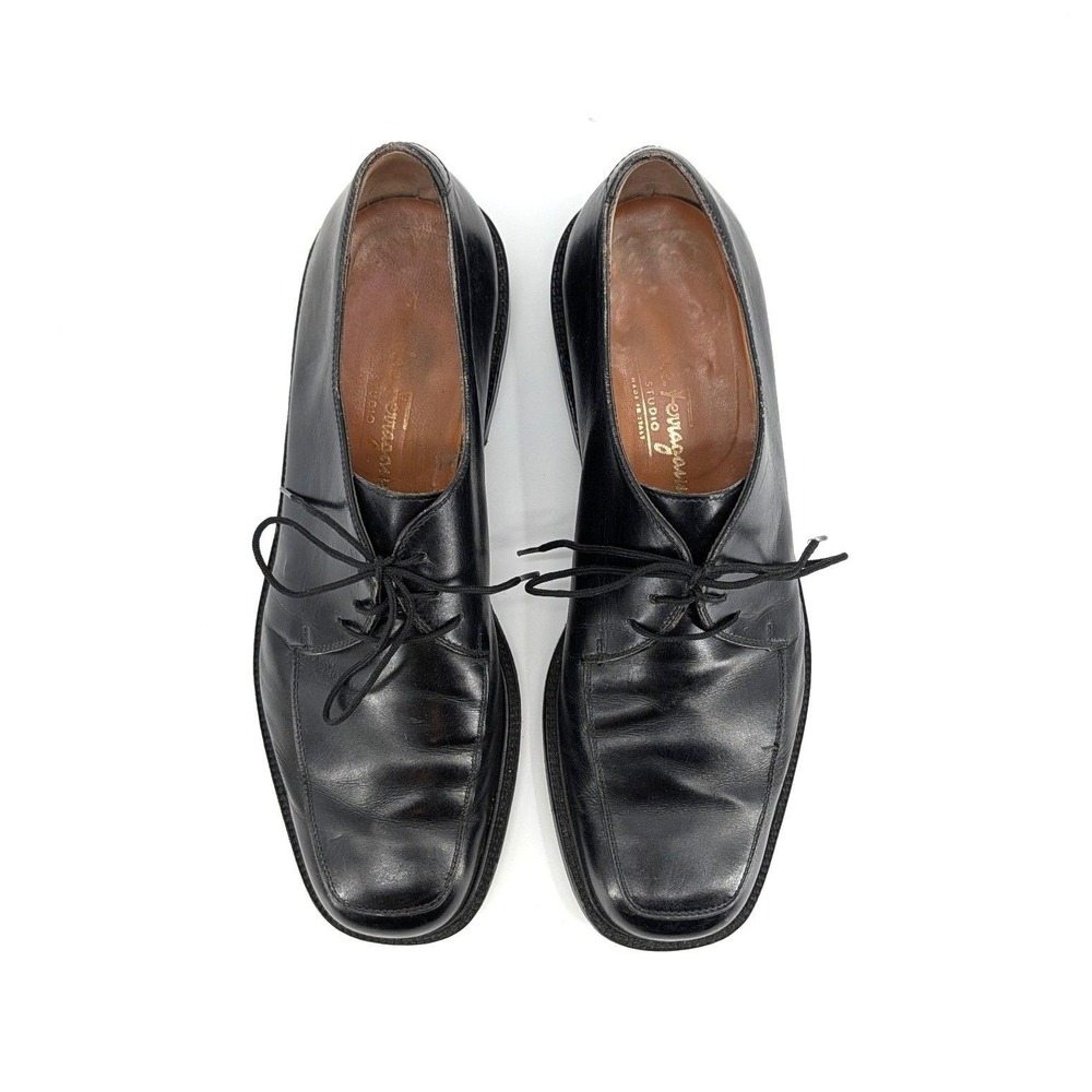 Salvatore Ferragamo Studio Mens Black Leather Oxfords Made in Italy 8.5 D Luxury